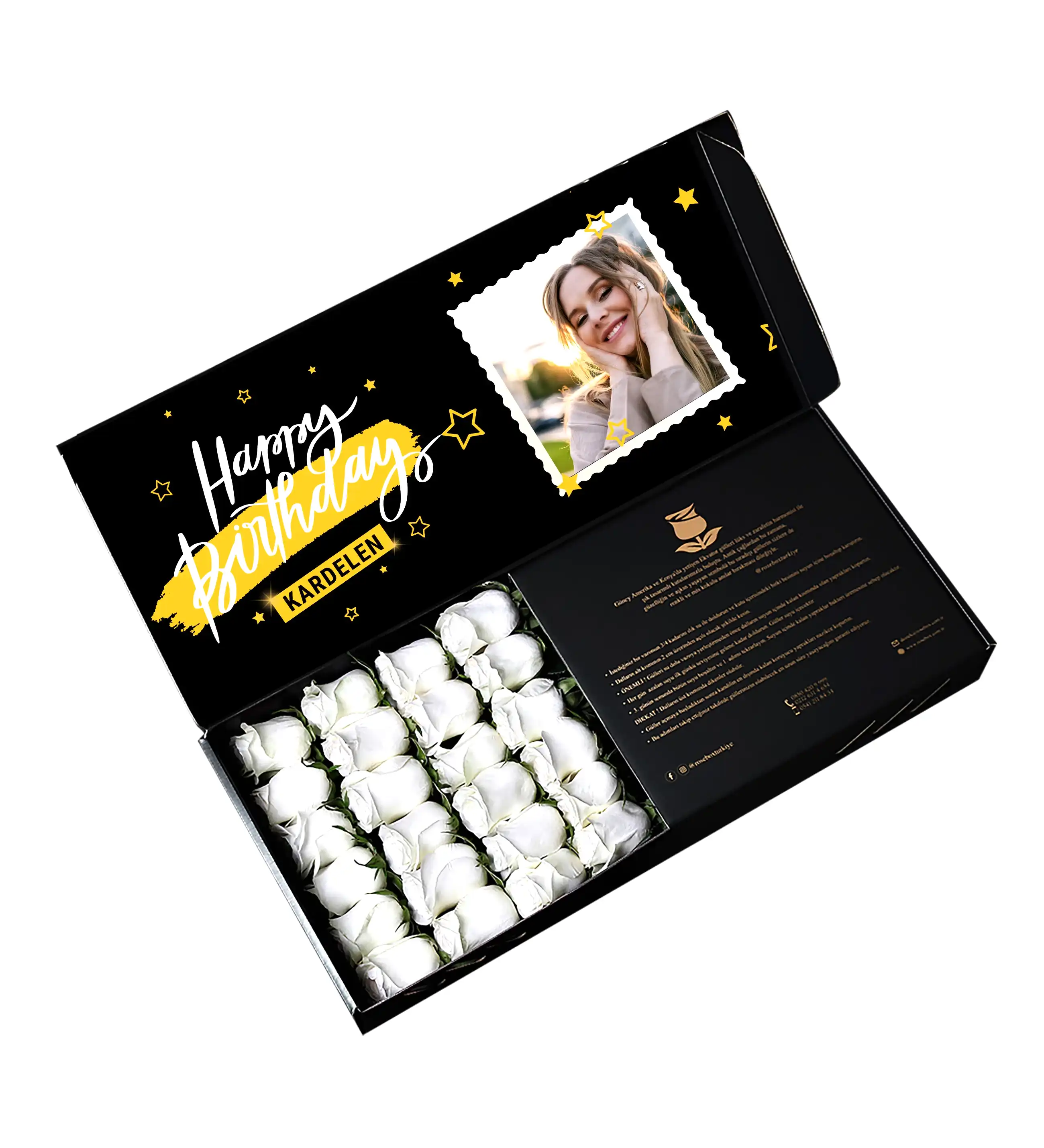 Fotoğraflı Happy Birthday Beyaz Gül