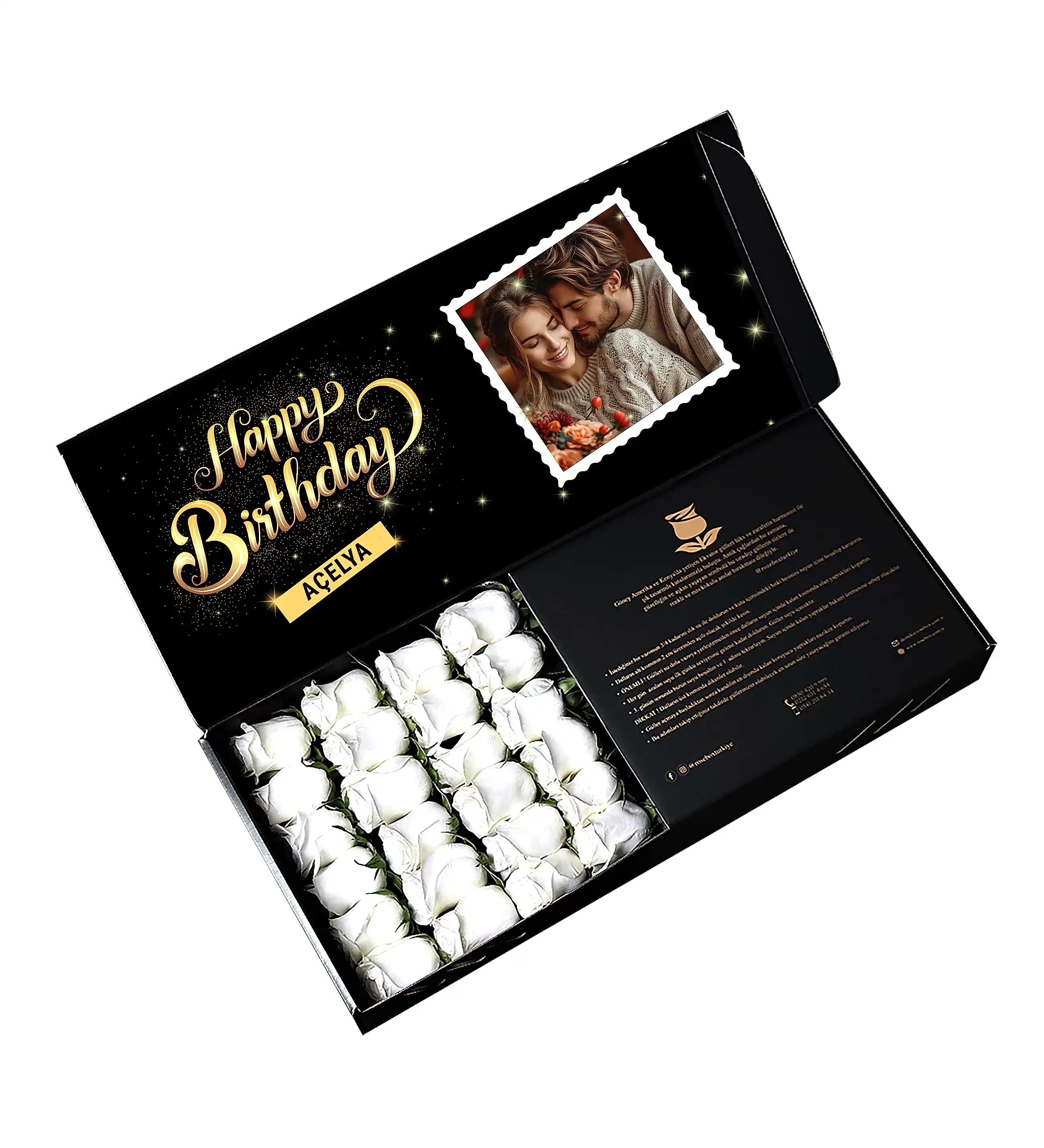 Fotoğraflı Happy Birthday Beyaz Gül