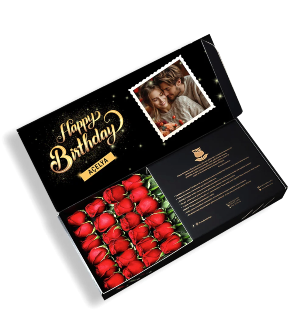Fotoğraflı Happy Birthday Kırmızı Gül