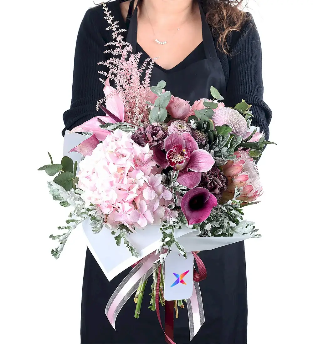 Pembe Gala, Protea, Orkide Ve Ortanca Buketi